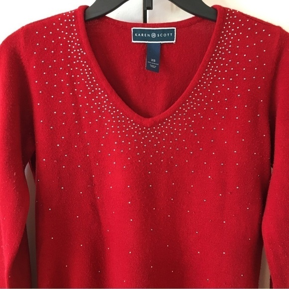Karen Scott luxsoft Pull Over V-neck Red Sweater - Picture 13 of 16